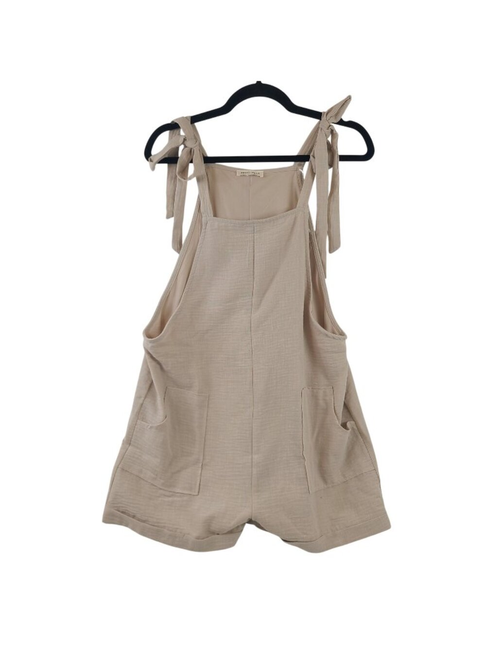 NEW Moa Moa Women's Stone Beige Tie-Strap Romper Pockets Size M